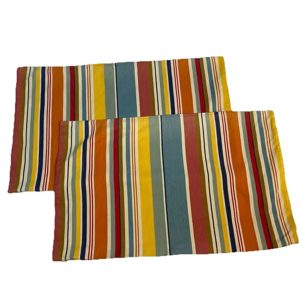 2 Pottery Barn Lumbar Pillow Covers Cotton Striped